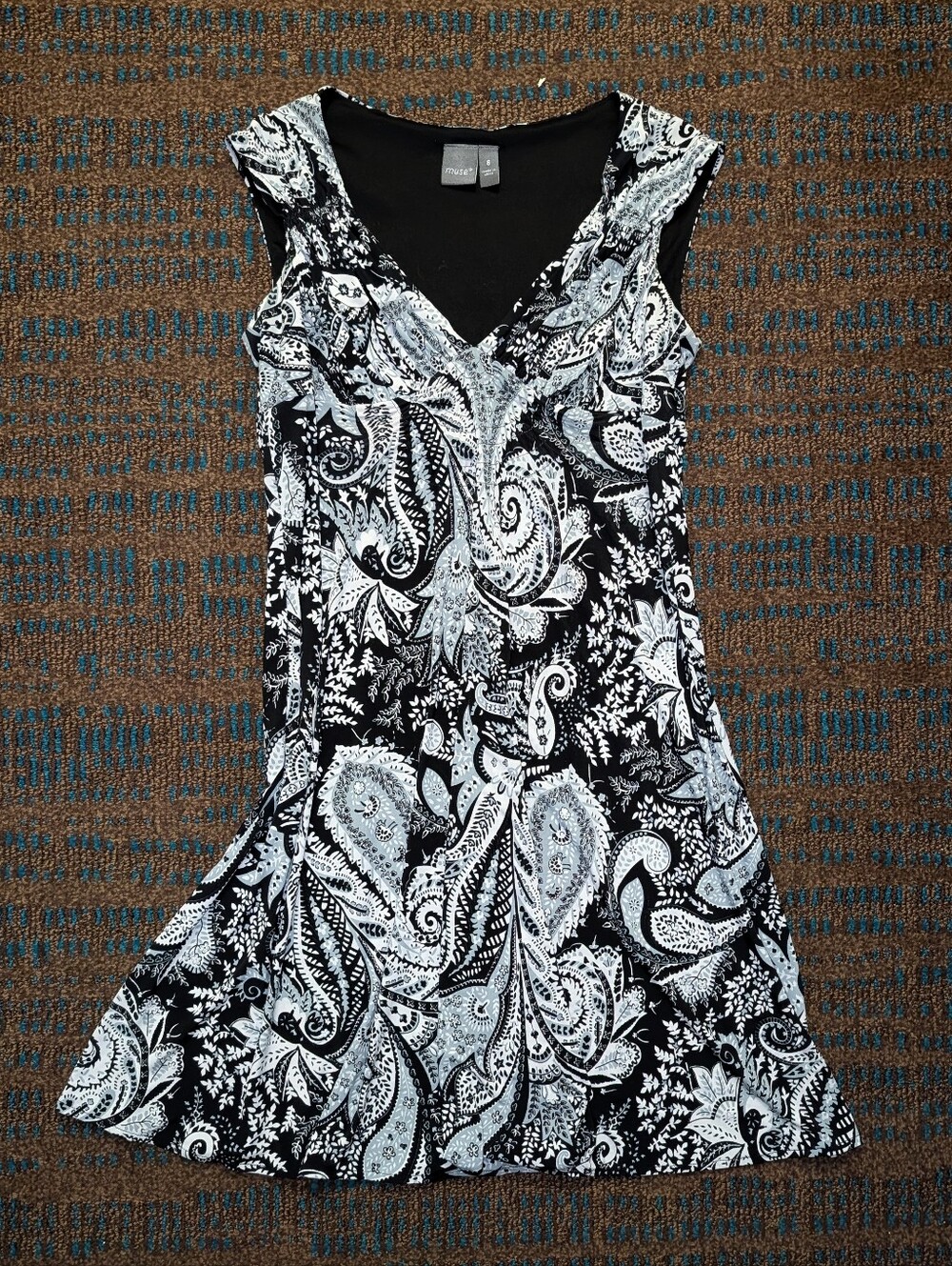 Muse Goth Black and White Paisley Midi Dress